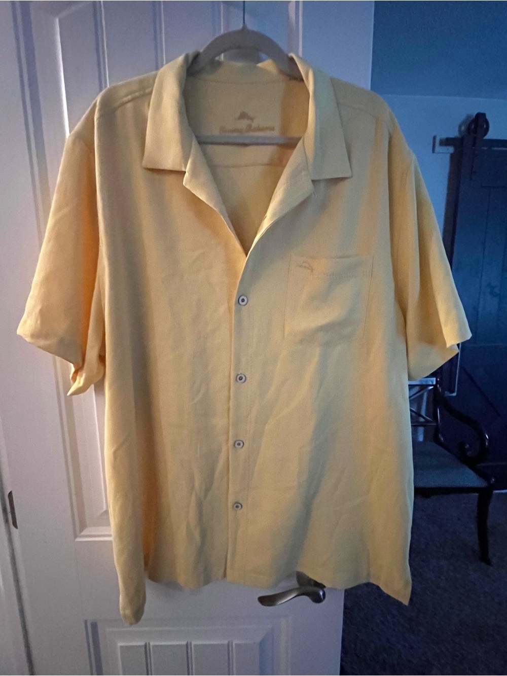Tommy Bahama Island Zone Pale Yellow Silk Blend Short-Sleeve Camp Shirt, so: XL